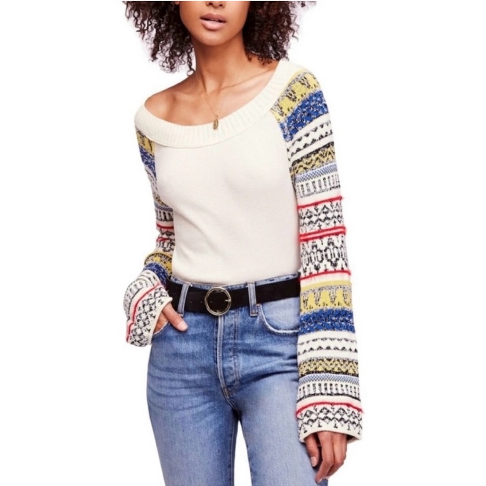 Free People Long Sleeve Crop Boho Sweater